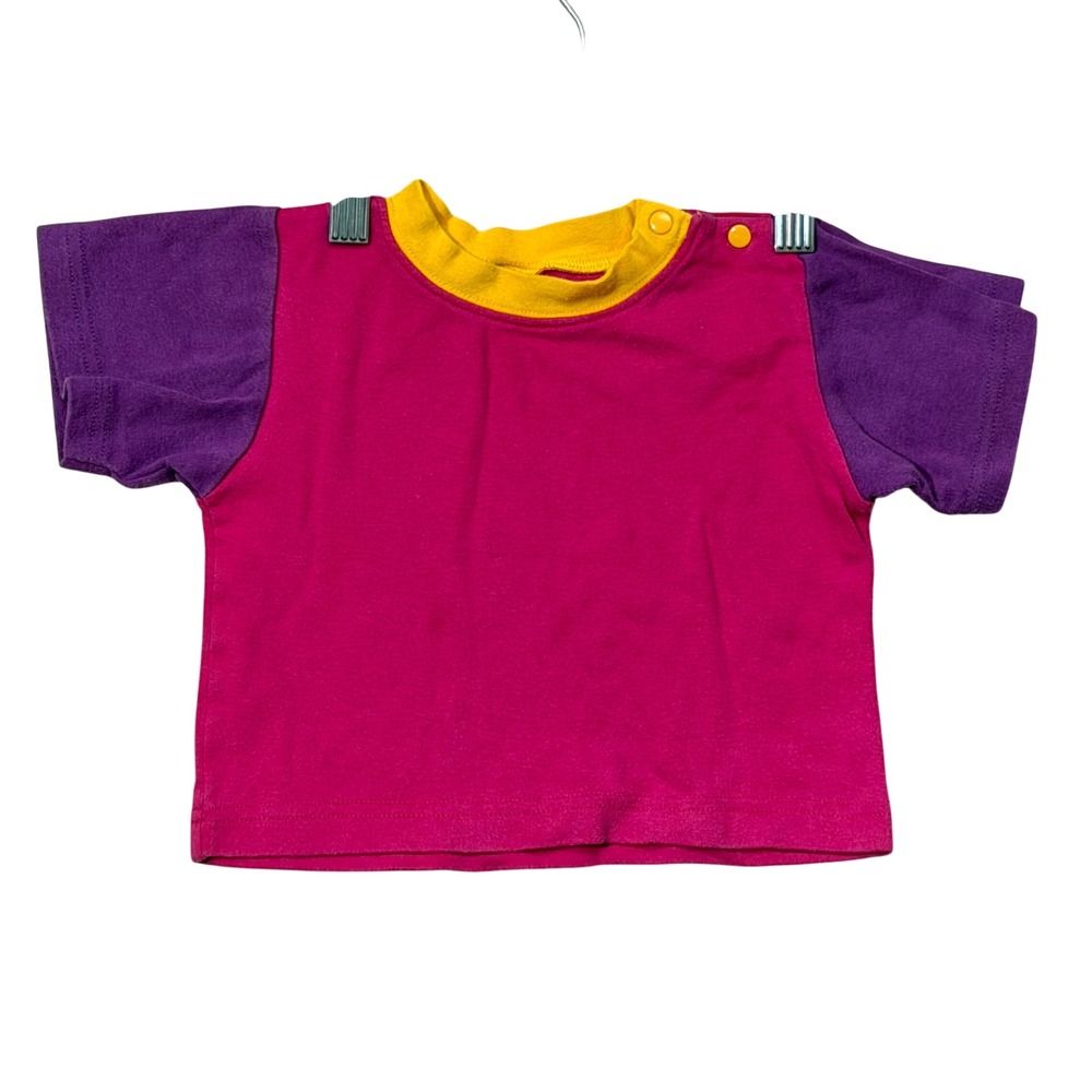 Vintage 80s 90s Toddler T-Shirt 2T Color Block Pink Purple Yellow Snap Shoulder